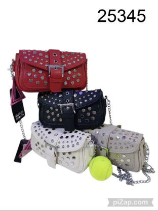 Imagen de MINI BAG AGARRATE CATALINA C/TACHAS BEIGE/NEGRA/ROJA 10.25